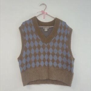 Sincerely Jules Argyle‎ Vest Sz XL Old Money Career Glam Blue Soft Professional